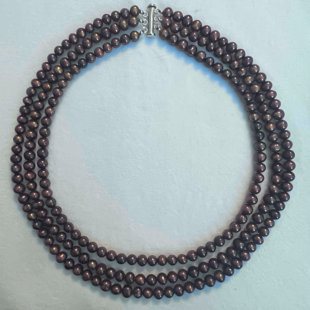 Triple Strand Brown Beaded Necklace